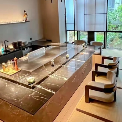 comprar Mesa de grelha Teppanyaki retangular semicircular de cor clara Mesa Hibachi de 6 a 12 lugares online manufacture